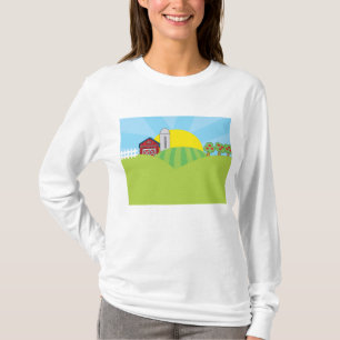 Farm Landscape Red Barn Silo Apple Trees T-Shirt