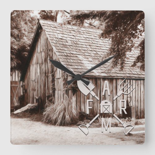 Farm Life Antique Barn Square Wall Clock