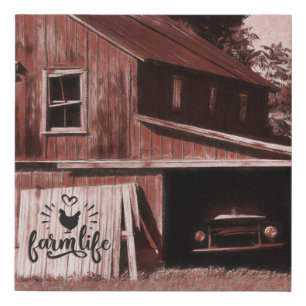 Farm Life Antique Red Barn Faux Canvas Print