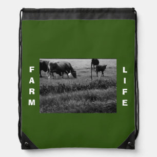 Farm Life, Cow Family Drawstring Backpack