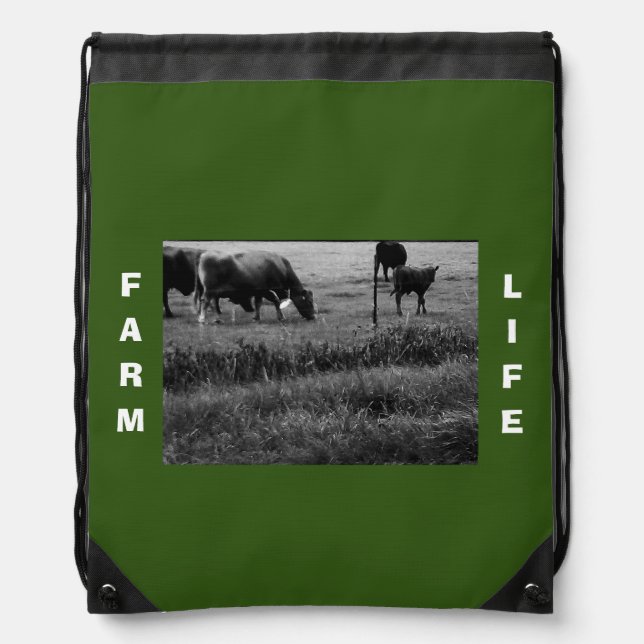 Farm Life, Cow Family Drawstring Backpack  (Front)