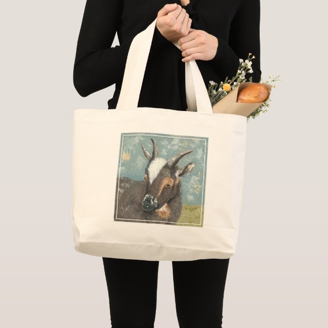 Farm Life-Grey Goat Large Tote Bag (Front (Product))