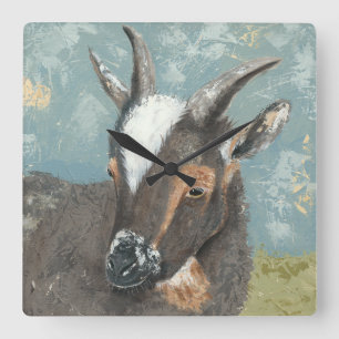 Farm Life-Grey Goat Square Wall Clock