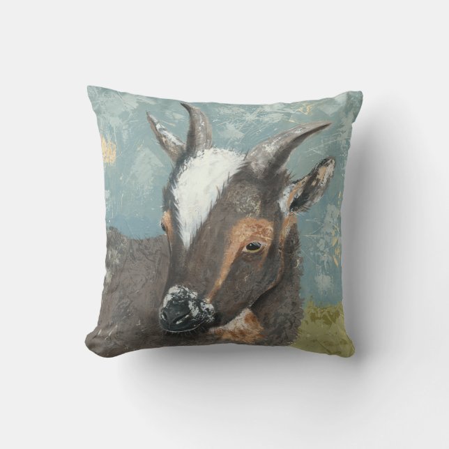 Farm Life-Grey Goat Throw Pillow (Front)