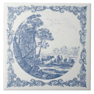 Farm Life Idyllic Country Scene Vintage Delft Blue Ceramic Tile