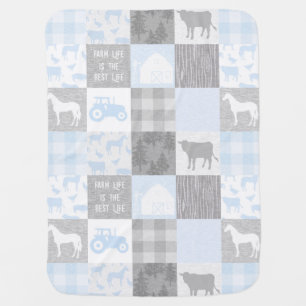 Farm Life is the Best Life Blue Baby Blanket
