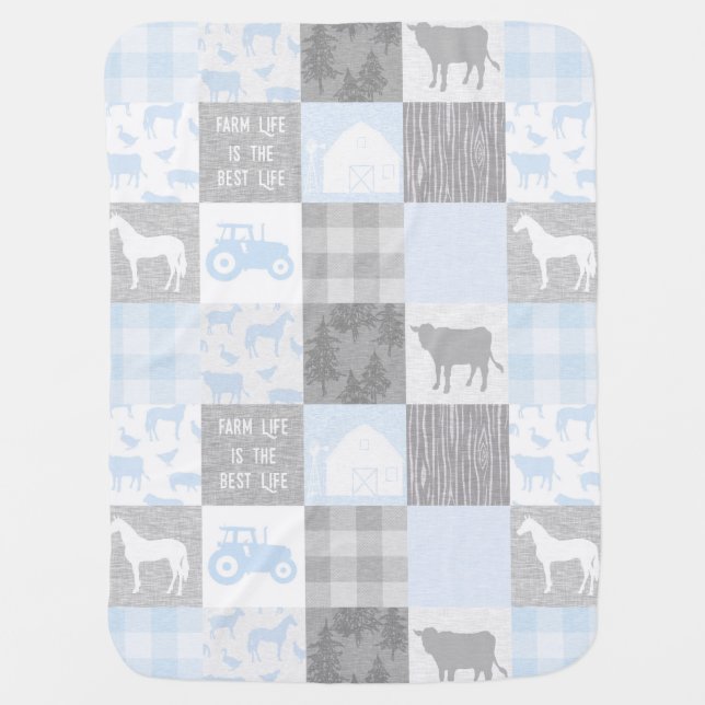 Farm Life is the Best Life Blue Baby Blanket (Front)