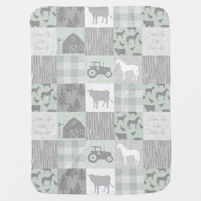 Farm Life is the Best Life - Sage Baby Blanket (Front)