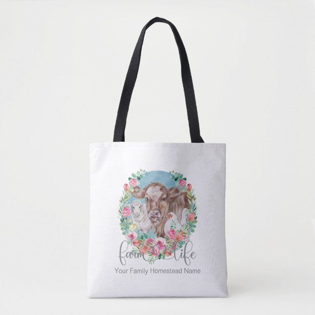Farm Life Quote Family Homestead Chicken Cow Lamb Tote Bag (Front)