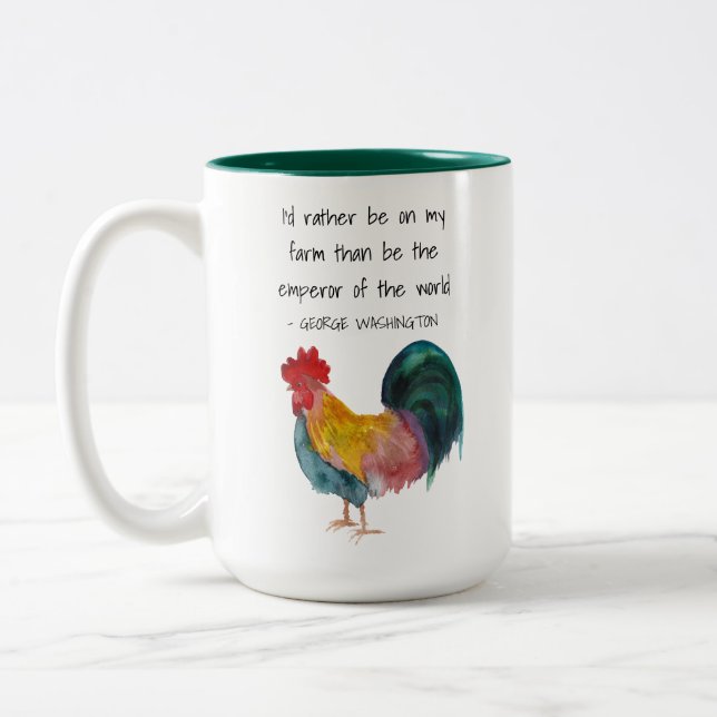 Farm Life Rooster George Washington Quote Two-Tone Coffee Mug (Left)