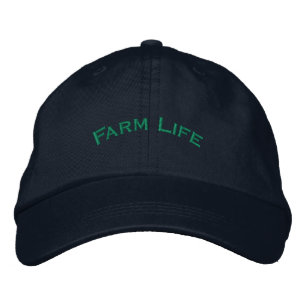 FARM LIFE Text Agricultural Heritage Inspired Navy Embroidered Baseball Cap