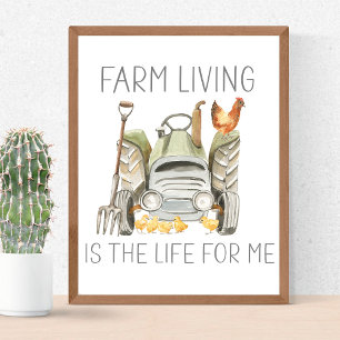 Farm Living Is The Life For Me Watercolor Chickens Poster