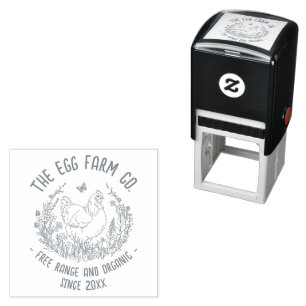 Farm Logo Rubber Stamp Line Art Hen Wildflower