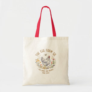 Farm Logo Tote Bag Watercolor Grey Hen Wildflower