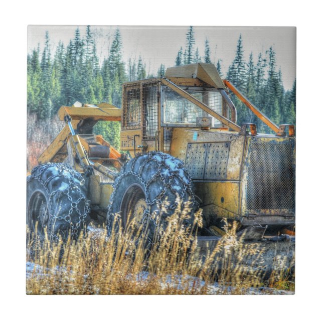 Farm Machinery, Tractor, Back-Hoe, Farm Vehicle Ceramic Tile (Front)