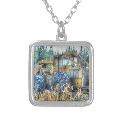 Farm Machinery Tractor Back_Hoe Farm Vehicle Silver Plated Necklace