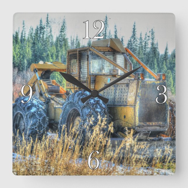 Farm Machinery, Tractor, Back-Hoe, Farm Vehicle Square Wall Clock (Front)