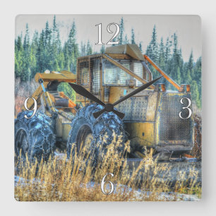 Farm Machinery, Tractor, Back-Hoe, Farm Vehicle Square Wall Clock