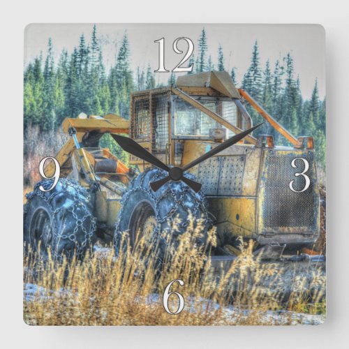 Farm Machinery Tractor Back_Hoe Farm Vehicle Square Wall Clock