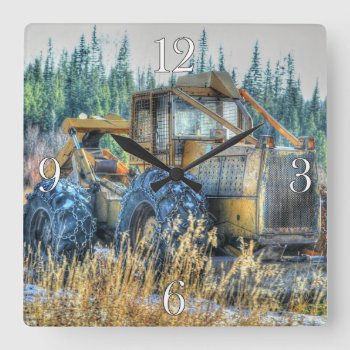 Farm Machinery  Tractor  Back-hoe  Farm Vehicle Square Wall Clock by EarthGifts at Zazzle