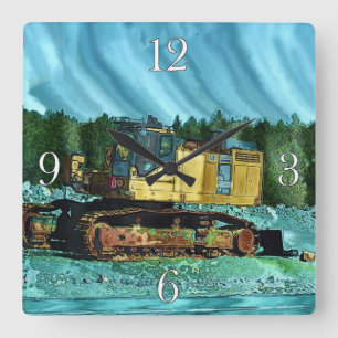 Farm Machinery, Tractor, Back-Hoe, Farm Vehicle Square Wall Clock