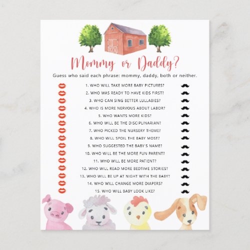 Farm _ mommy or daddy baby shower game