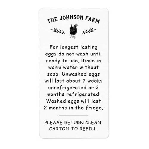 Farm Name Egg Handling Return Carton Label