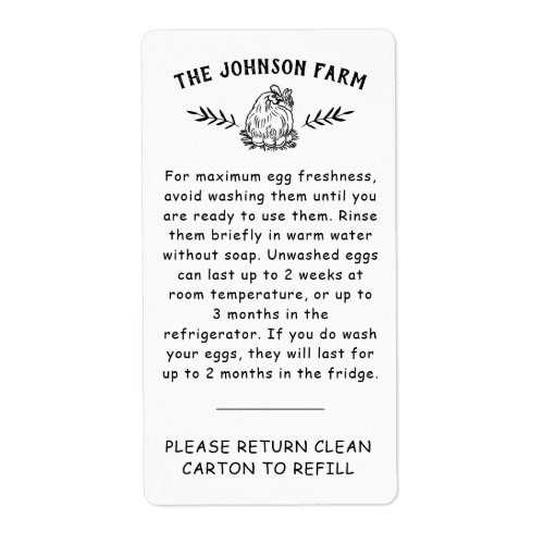 Farm Name Egg Handling Return Carton Label