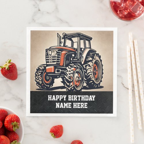 Farm Name Happy Birthday Tractor Tillage Farmer  Paper Dinner Napkins