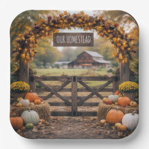 Farm Name on Autumn Gate Paper Plates