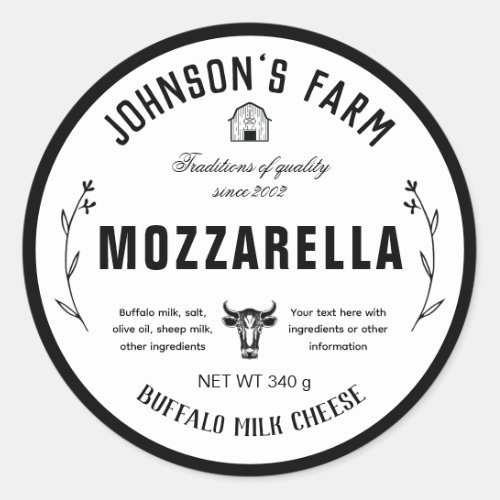 Farm Name  Wreath  Cow Milk Cheese  Vintage  Classic Round Sticker