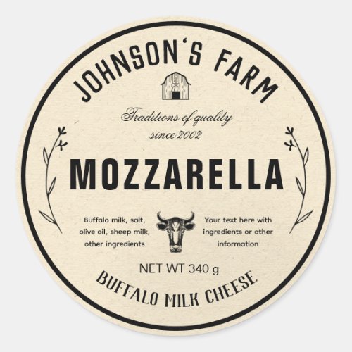 Farm Name  Wreath  Cow Milk Cheese  Vintage  Classic Round Sticker