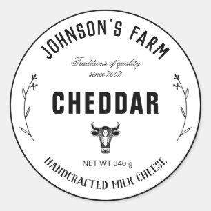 Farm Name Wreath Cow Milk Cheese Vintage Classic Round Sticker
