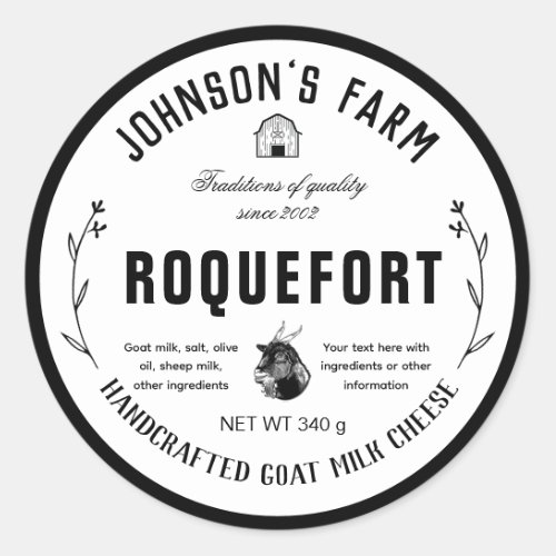 Farm Name  Wreath  Goat Milk Cheese  Vintage  Classic Round Sticker