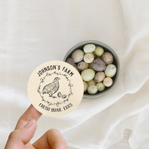 Farm Name  Wreath  Quail Eggs  Vintage Black Classic Round Sticker