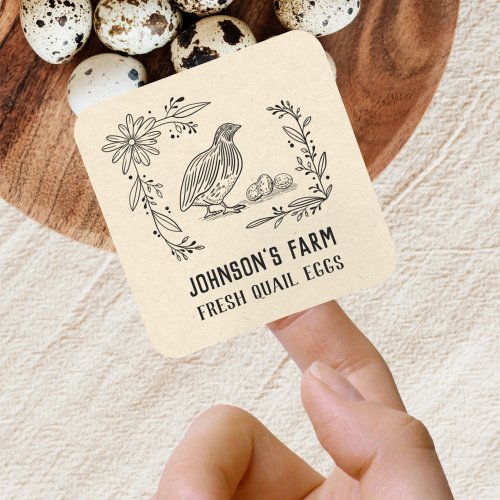 Farm Name  Wreath  Quail Eggs  Vintage Black Square Sticker