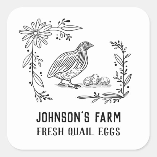 Farm Name  Wreath  Quail Eggs  Vintage Black Square Sticker