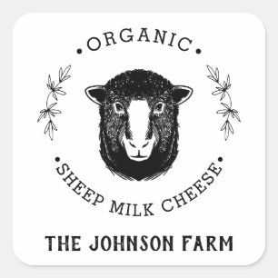 Farm Name Wreath Sheep Cheese Milk Vintage Square Sticker