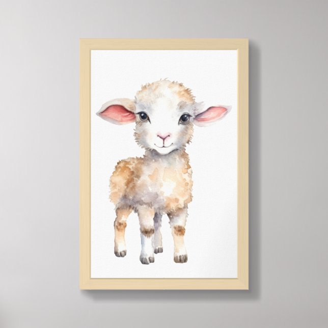 Farm Nursery Room Décor Lamb Framed Art (Framed Front)