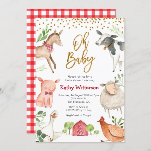 Farm oh baby baby shower invitation