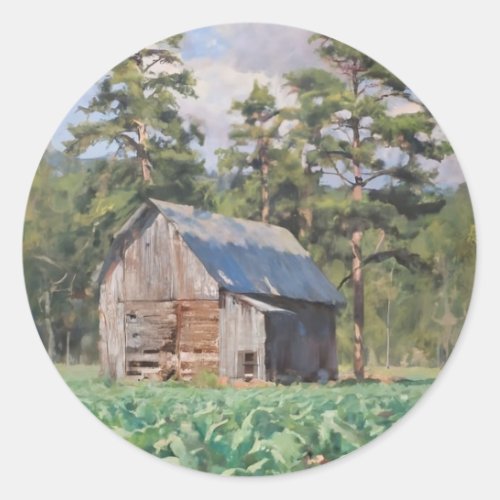 farm oil painting classic round sticker