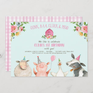 Farm Old MacDonald Barnyard Pink Animals Party Invitation