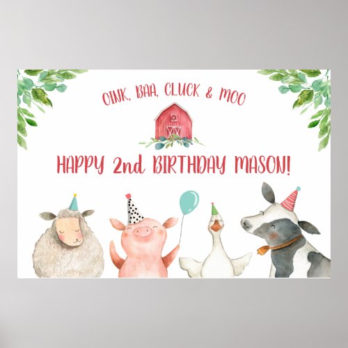 Farm Old MacDonald Barnyard Red Animals Welcome Poster