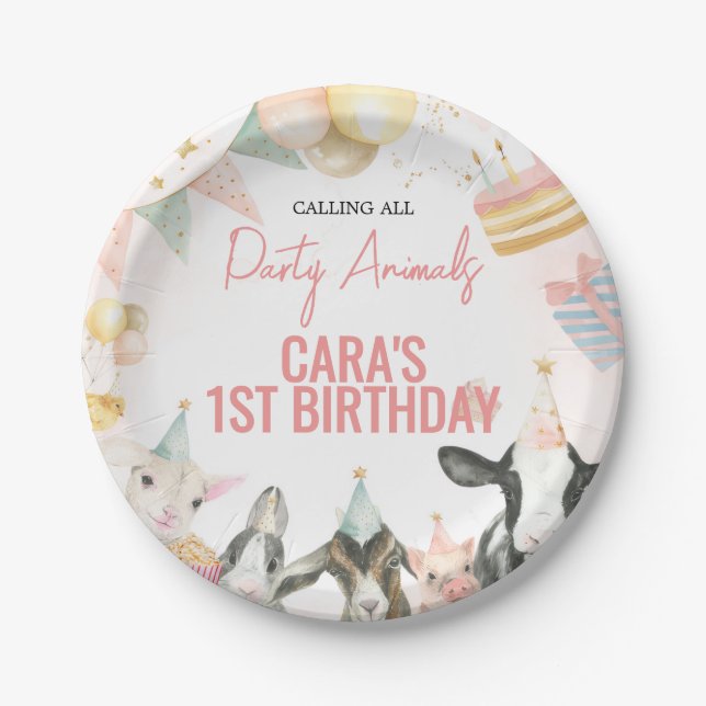 Farm Party Animals Birthday Party Paper Plates (Front)
