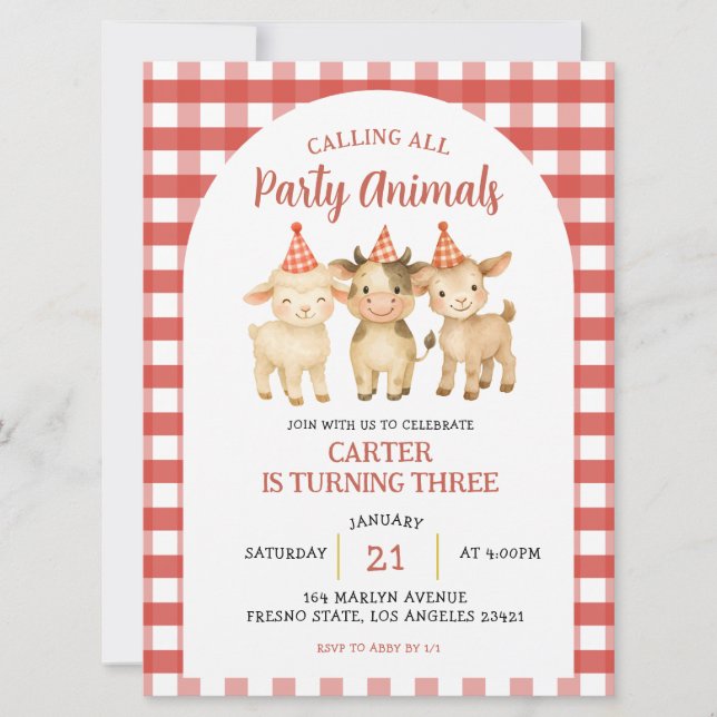 Farm Party Calling All Party Animals Birthday Invitation (Front)