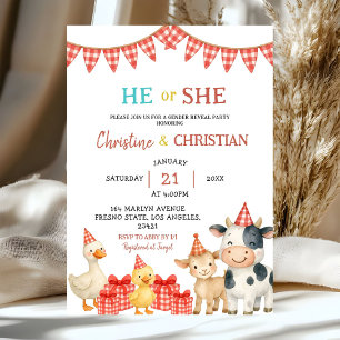 Farm Party He or She Gender Reveal Invitation