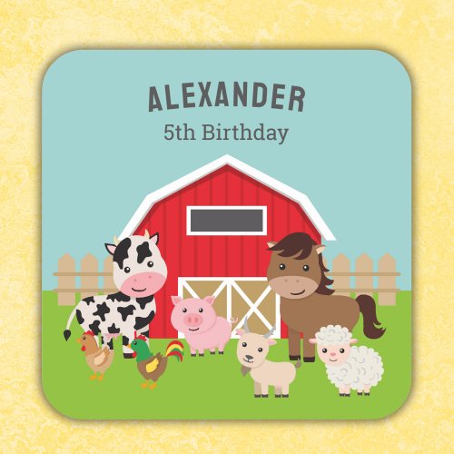 FARM PARTY INVITATION SQUARE STICKER