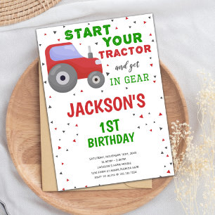 Farm Party on White Background for Boys Invitation