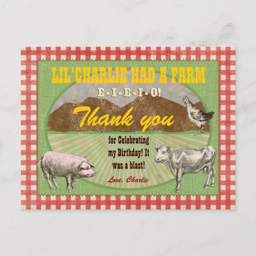 Farm Party Thank You Postcard