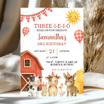 Farm Party Three-i-e-i-o Birthday Invitation<br><div class="desc">Farm Party Three-i-e-i-o Birthday Invitation,  Farm Animals Birthday Invite,  Editable Animals Theme Birthday Invite</div>